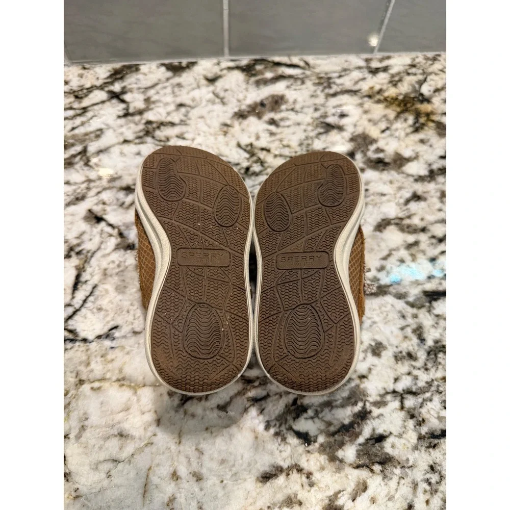 Sperry Top-Sider Kids Tan Leather Mesh Boat Shoes Memory Foam Loafers 7.5